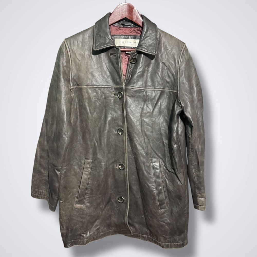Marc New York leather jacket Womens XS Dark Brown Ripped Inside Button Y2K